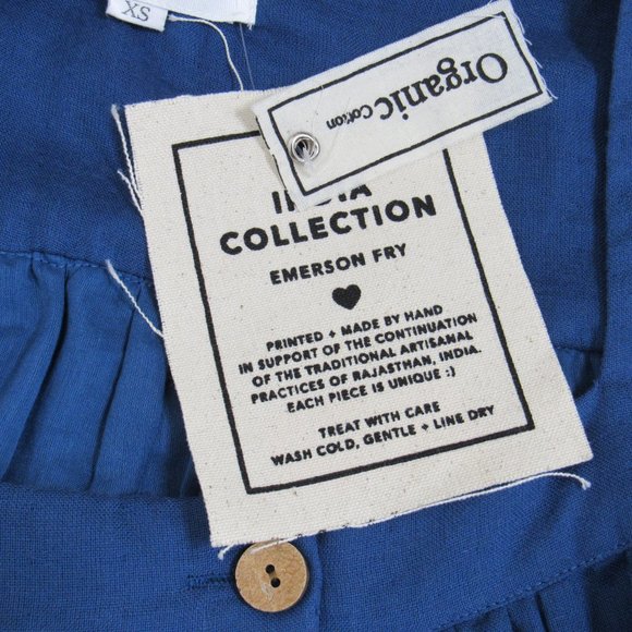 Emerson Fry India Collection LAURENT BLOUSE - LAPIS ORGANIC Blue XS NWT - Picture 8 of 9